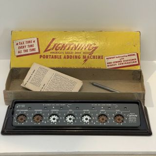 The Lightning Portable Adding Machine Vintage With Instructions And Box
