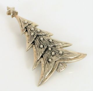 Vintage Designer Signed M Sterling Silver Christmas Tree Brooch Pin