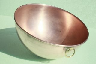 Vintage French Copper Confiture Mixing Bowl Stamped Rounded Rim 9.  8inch