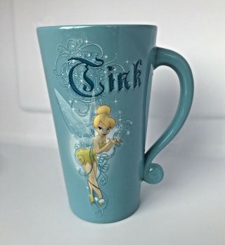 Disney Store Designer Tall Tinker Bell Tink Embossed/raised 3d Coffee Mug Blue