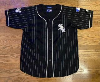 Vtg Chicago White Sox Starter Pinstripe Baseball Jersey Sz Xl Black 90s