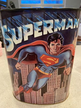 Vintage Authentic 1978 Superman Metal Trash Can Dc Comics,  Inc.  Hero