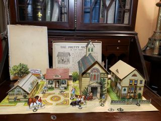 Rare Antique 1897 Victorian Board Game - Pretty Village Church Set - Mcloughlin