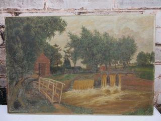 Really Old Painting Antique Oil On Canvas Landscape