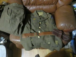 Vintage Wwii Ww2 Us Army Wool Dress Jacket Leather Belt Pants And Garrison Cap