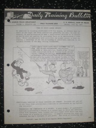 Vintage Lapd Los Angeles Police 1949 Daily Training Bulletin