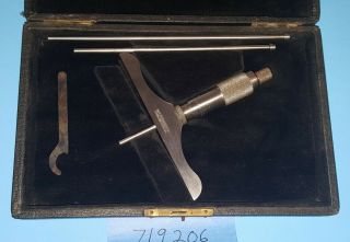 Vintage Ls Starrett Depth Micrometer 0 - 3 " With 4 " Base In Black Case