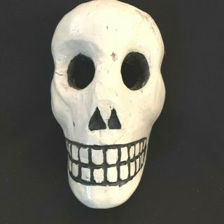 Vintage Mexican Skull Mask Folk Art Wooden Hand Carved