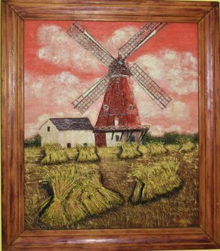 Vintage Oil Painting On Panel Signed Bianca,  Framed,  Windmill