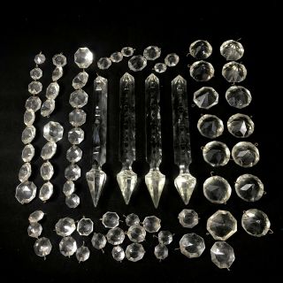 Antique Cut Glass 20cm Prism Drops & Crystal Beads For Lustre Vase / Chandelier