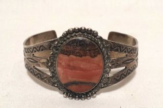 Vintage Large Navajo Sterling Silver Cuff Bracelet Orange Brown Stone Maisels