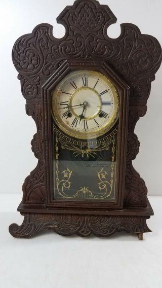 Antique Waterbury Clock Co.  8 - Day " Forum " Carved Oak Mantle Clock