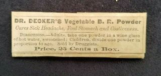 Old Nos Quack Medicine Sample Packet Dr.  Decker 