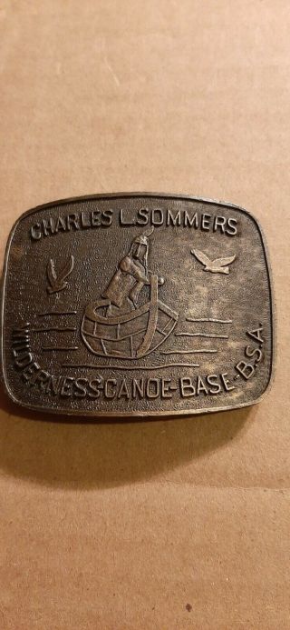 Vintage Boy Scouts Of America Charles L Sommers Canoe Base Brass Belt Buckle