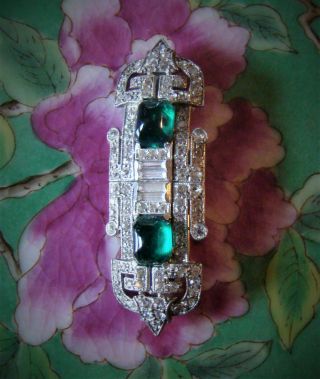 emerald stoned Coro Duette.  Vintage dress clips and brooch convertible 2
