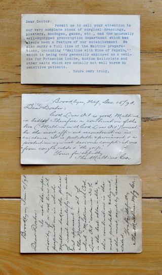 Pharmacy / Apothecary: Antique Postcards (n=3) “Dear Doctor” Maltine Of Brklyn 3