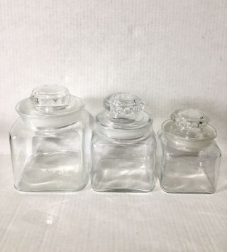 Set Of 3 Dakota Clear Glass Canister Apothecary Candy Jar - Ground Lid
