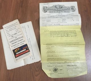 1919 The Continental Insurance Company City Of York Fire Insurance Policy