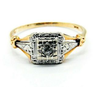 Vintage Art Deco Diamond 14k Two Tone Gold Engagement Petite Ring Sz 6.  5