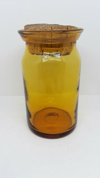 Antique Amber Blown Glass Apothecary Medical Jar Bottle Cork