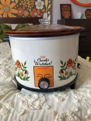 Vintage Retro Sears Roebuck Merry Mushrooms Crock Watcher Crockpot Slow Cooker