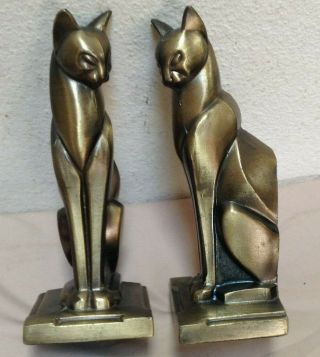 Vintage Cat Bookends Mid Century Modern - Art Deco - Bronze Colored Metal