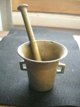 Antique Solid Brass Mortar & Pestle Apothecary Medical Equipment