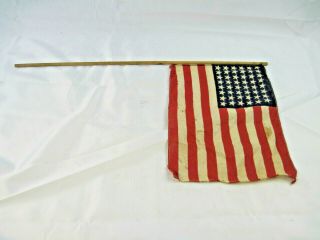 Vintage 13 " X9 " 48 Star United States Of America Flag On 24 " Wooden Pole