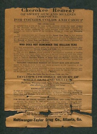 C1885 Antique Quack Medicine Handbill Taylor 