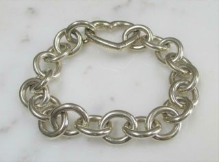 Vintage Sterling Silver Cable Link Bracelet W/ Heart Clasp 8 " 45g 13 - D937