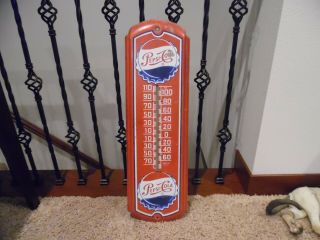 Vintage Pepsi Cola Advertising Thermometer Gas Station Metal Sign Soda Pop