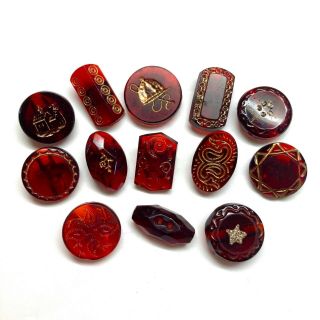 Antique Buttons Lovely Ruby Red Cranberry Glass W Line Designs