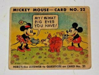 Very Rare Vintage 1935 Mickey Mouse Bubble Gum Card No.  22 By Walt Disney