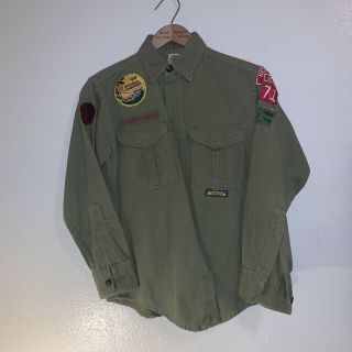 Vintage Boy Scout Sanforized Uniform Shirt 1960s W/ Patches Bsa