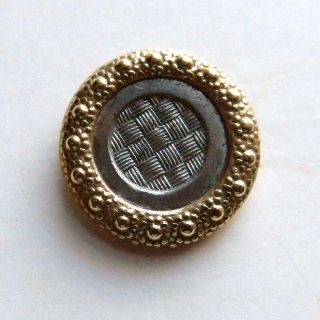 Small Antique Metal Button Colonial Rimmed Pewter With Basketweave Design 5/8”