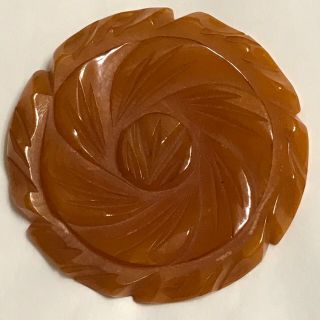 Vintage Heavily Carved Butterscotch Catalin / Bakelite Button Large