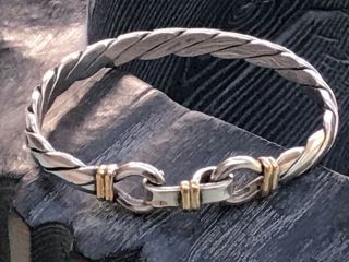 Vintage Solid Silver & 9ct Gold Snaffle Horse Bit Bangle Circa1980 32g