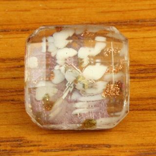 Antique Leo Popper Glass Button,  Faceted Square W/ Goldstone Flecks