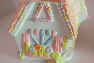 Vintage Gingerbread house Cookie Jar Luster Finish Pastel Candy Colors 2