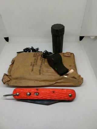 Vintage,  Schrade Walden,  Orange Paratrooper Pocket Knife Survival Kit