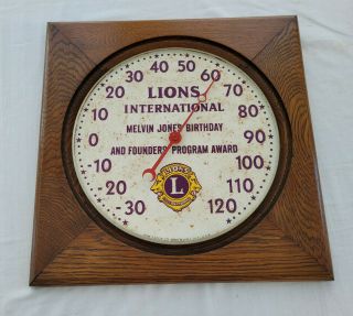 Vintage Lions Club Large Wall Thermometer Pam Clock Co.  Brooklyn Ny