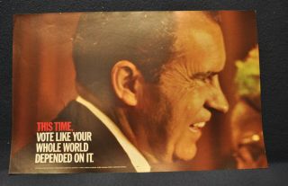 1968 Paper President Richard Nixon Political Campaign Poster This Time Nixon