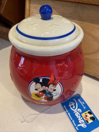 Hallmark Disney Minnie & Mickey Mouse Ceramic Treat Jar Canister Red 7 "