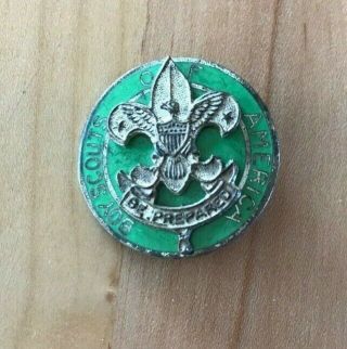 Vintage Boy Scout Bsa Scoutmaster Green Enamel Lapel Pin - Silver Fleur - Jf