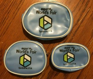 1974 Worlds Fair Expo Spokane Wa,  3 Stackable Coin Purses Vintage Very Rare