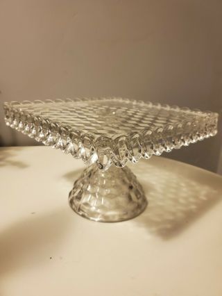 Fostoria Vintage American 10” Square Footed Cake Pedestal Plate Stand W/rum Well