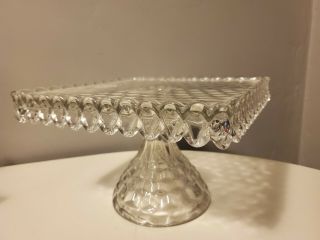 Fostoria Vintage American 10” Square Footed Cake Pedestal Plate Stand W/Rum Well 2