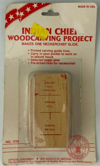 Vintage Bsa Boy Scouts Wood Carving Kit Neckerchief Slide Indian Chief Native Am