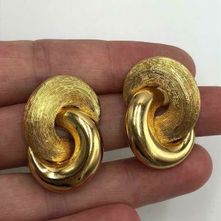 Vintage Christian Dior Textured Swirl Clip On Earrings Gold Tone