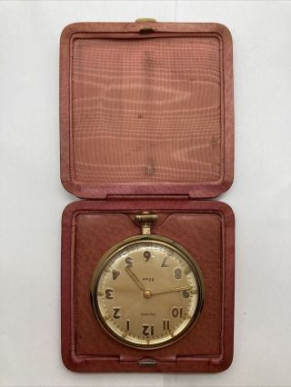 Vintage Waltham 8 Day Travel Clock W/ Carrying Case